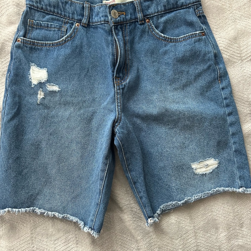 Signature by Levi Strauss Blue Jean Shorts with Distressed Hem